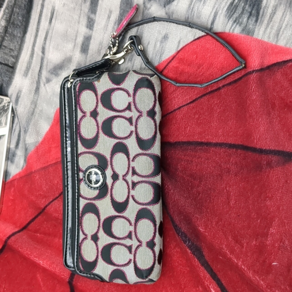 Coach black and grey canvas wallet